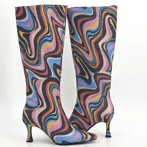 Gianni Bini Cat Walk 2 Glitter Mod Swirl  Tall Boots Womens Size 8 Disco 70s